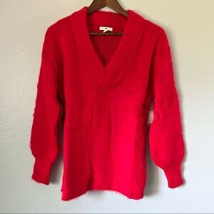 NWT BP Women’s Deep V-neck Fuzzy Tunic Sweater In Red Poinsettia Size S
